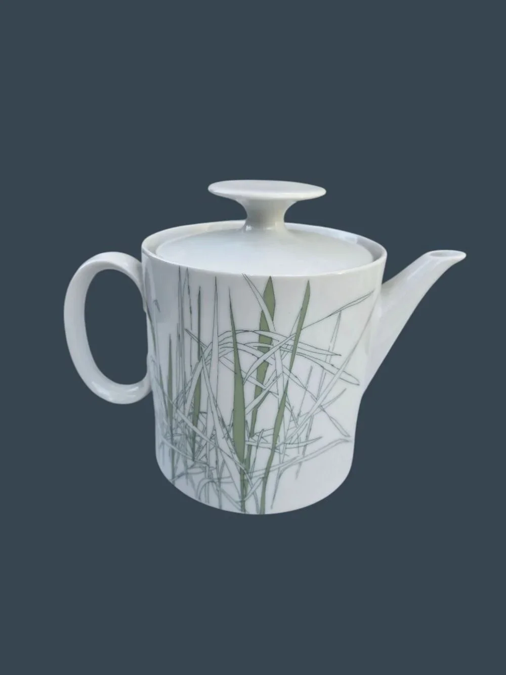Vtg 70s Thomas Germany Porcelain Teapot With Green Grass Design Modern Lid Minim